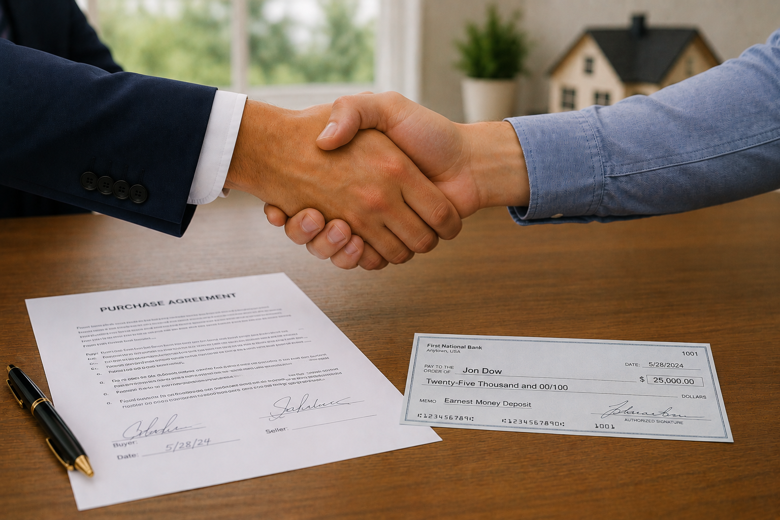 Earnest money deposit — buyer signs purchase agreement and provides good-faith check