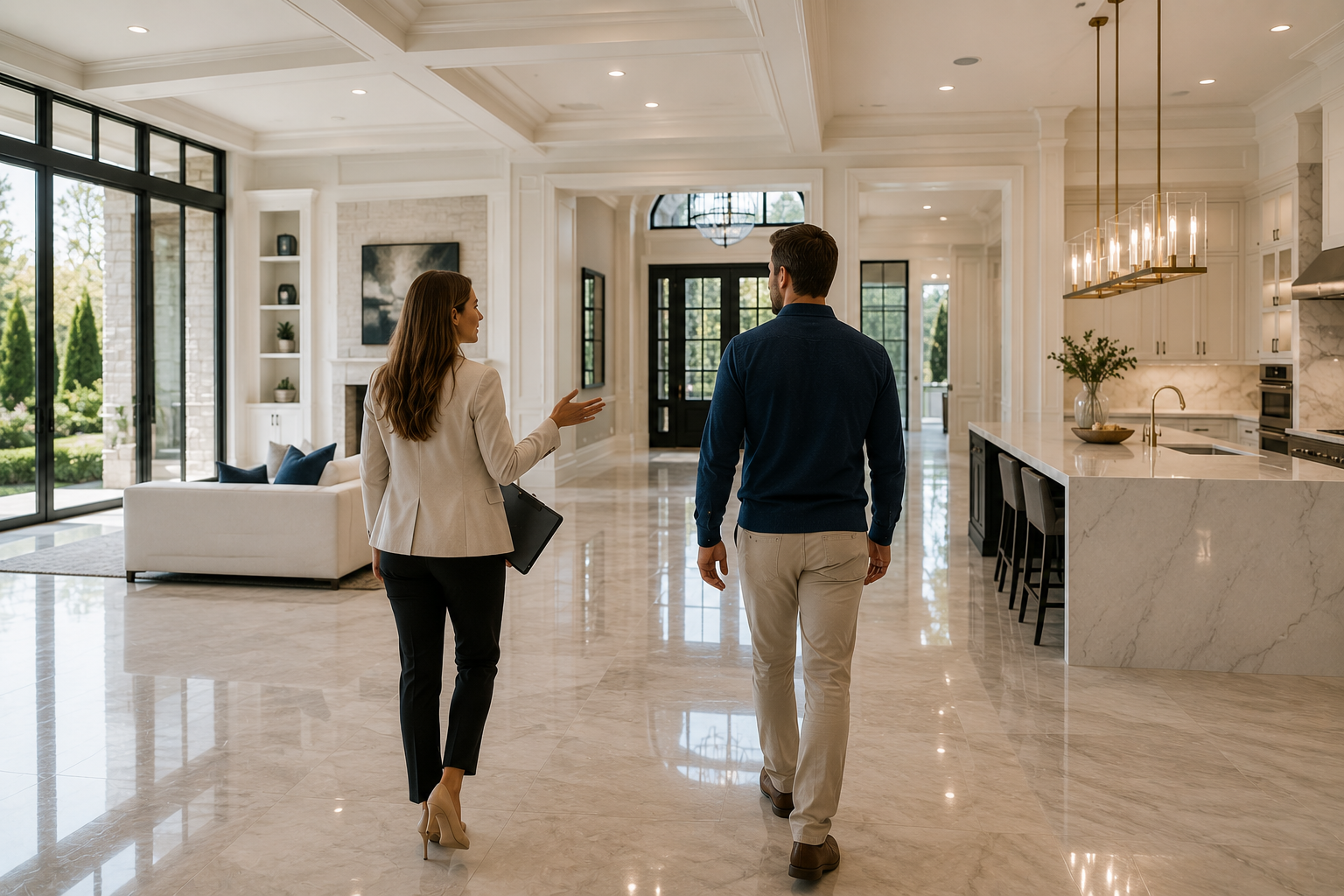 Final walkthrough — buyer and agent inspecting the home before closing