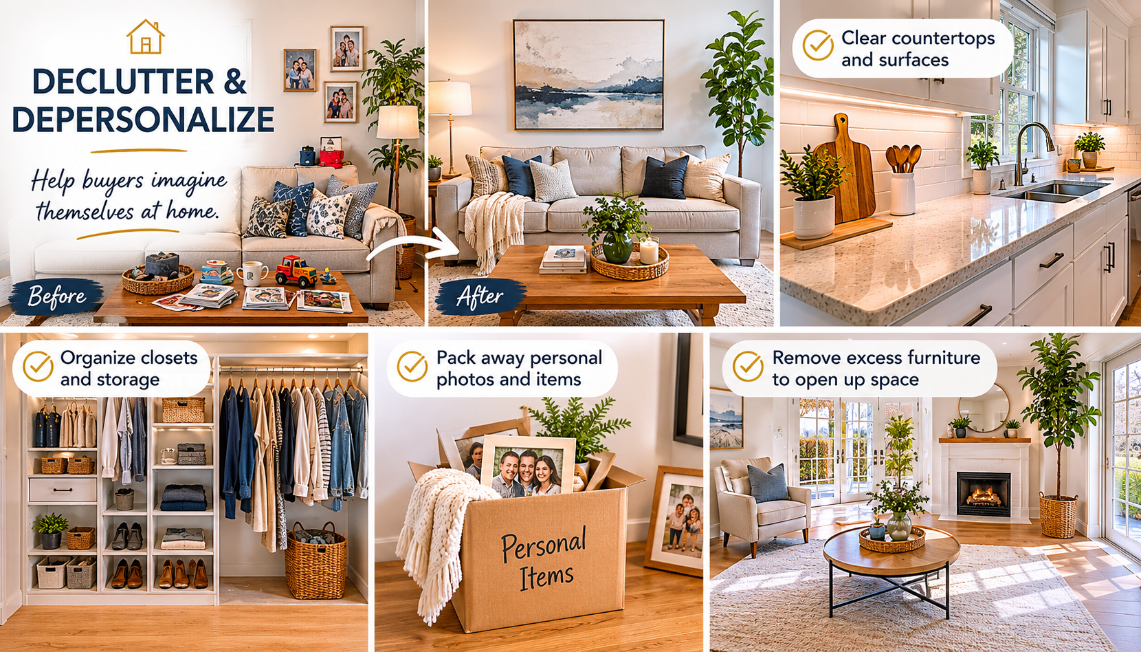 Step 1 – Declutter and Depersonalize your home before selling